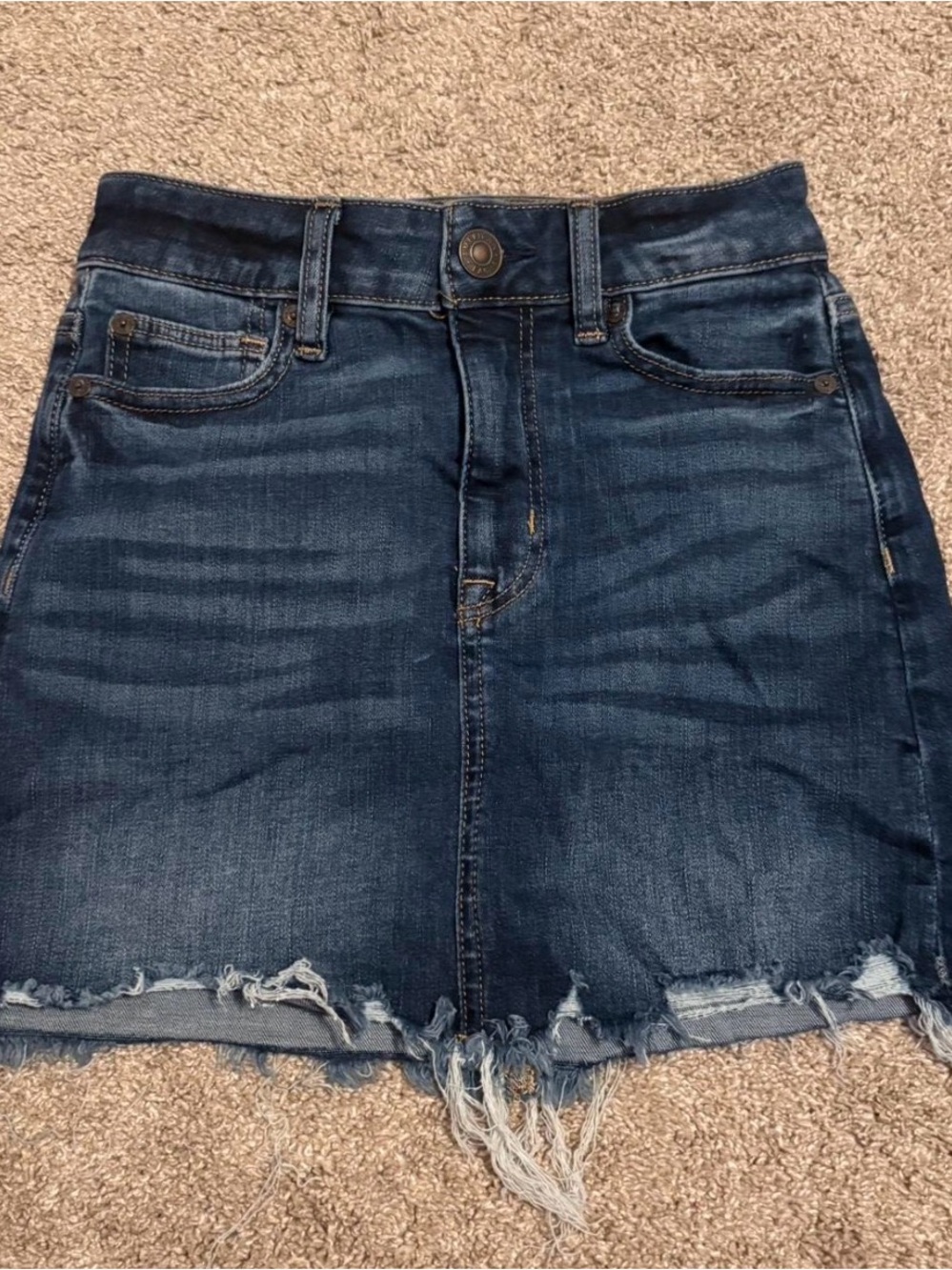 American Eagle Outfitters Dark Indigo Frayed Hem Denim Mini Skirt